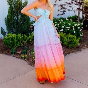 Main Strip Strapless Maxi Dress in Pastel Hues